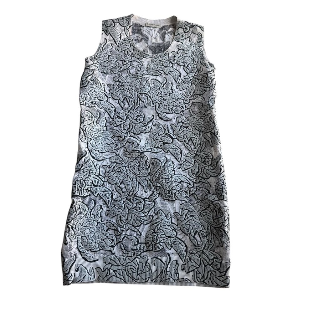 Balenciaga Knit Rubberized Floral Sweater Mini Dress Tunic White Size Small